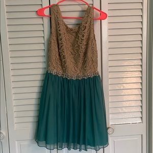 Teal and Tan Homecoming Dress